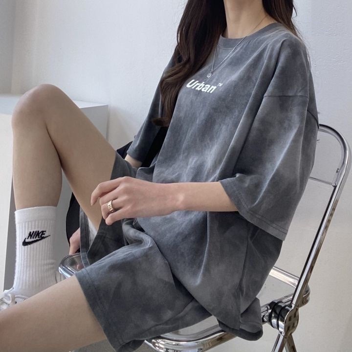 Bộ Thun Loang Cộc Tay Urban JOLIE Unisex  🌸 Set áo phông form rộng kèm quần short cạp chun cá tính Ulzzang 🌸