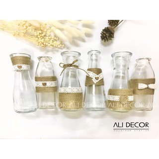 Lọ hoa thủy tinh trang trí dây thừng phối ren Ali Decor