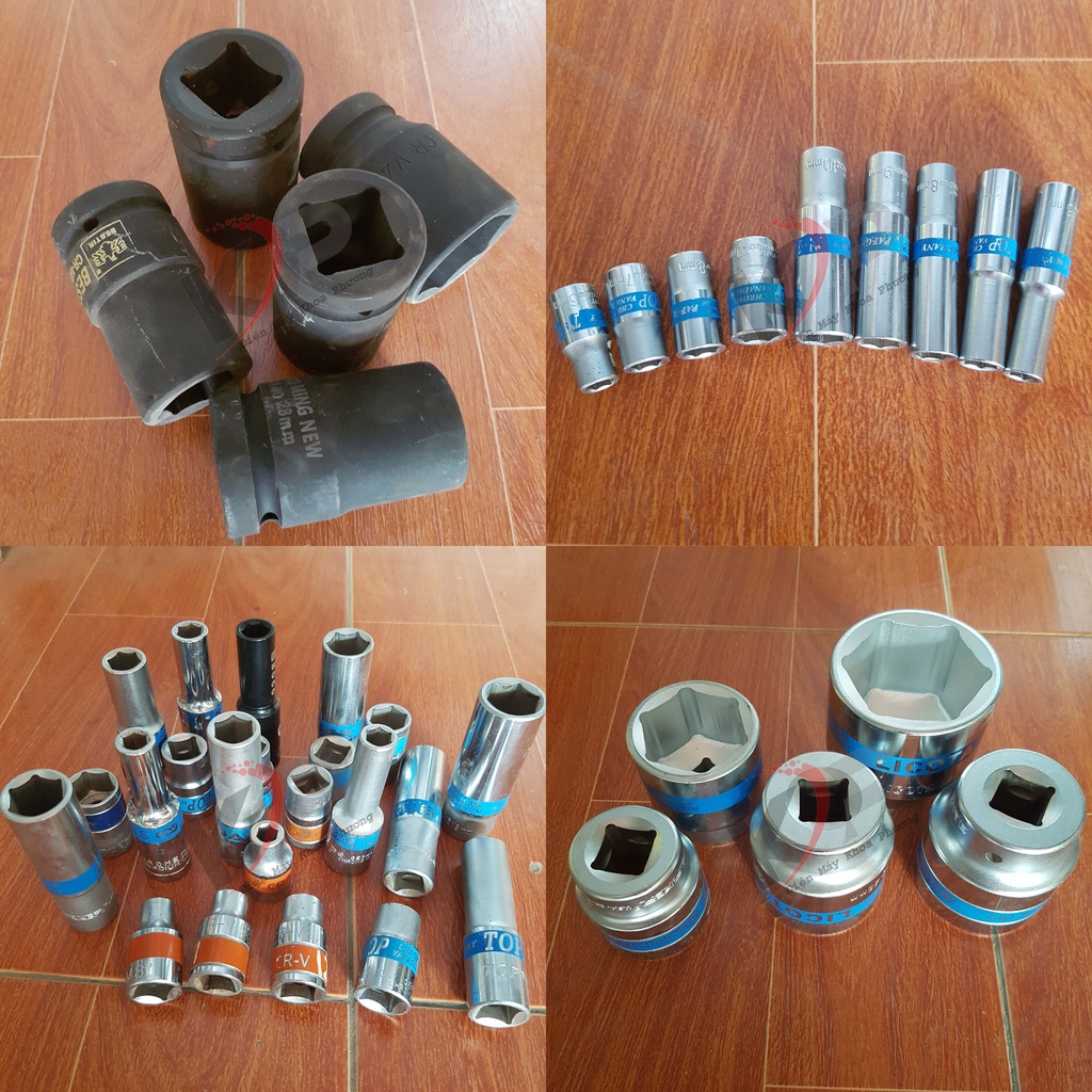 Đầu khẩu 1/2 inch, 3/4 inch, 1 inch các khẩu 22, 23, 24, 26, 27, 28, 29, 30, 32. Chụp bu lông 1/2 inch, 3/4 inch, 1 inch