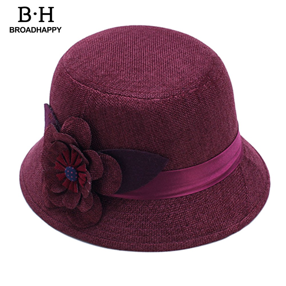 Mũ Bucket Vành Tròn Vải Lanh Màu Trơn Thanh Lịch Dành Cho Nữ