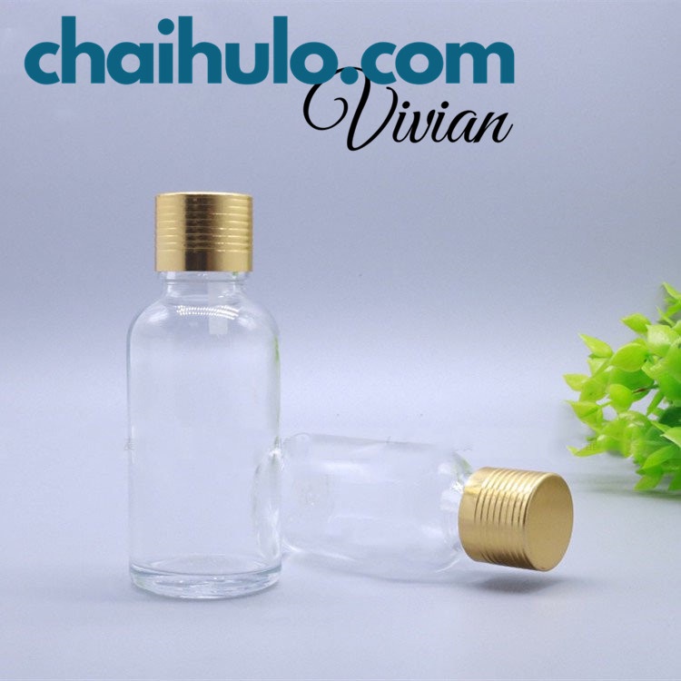 Chai lọ thủy tinh đựng tinh dầu, serum thân trong suốt nắp vặn vàng nhỏ giọt