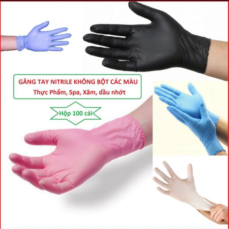 Găng Tay Y Tế Không Bột Màu Xanh, Đen Hộp 100 cái
