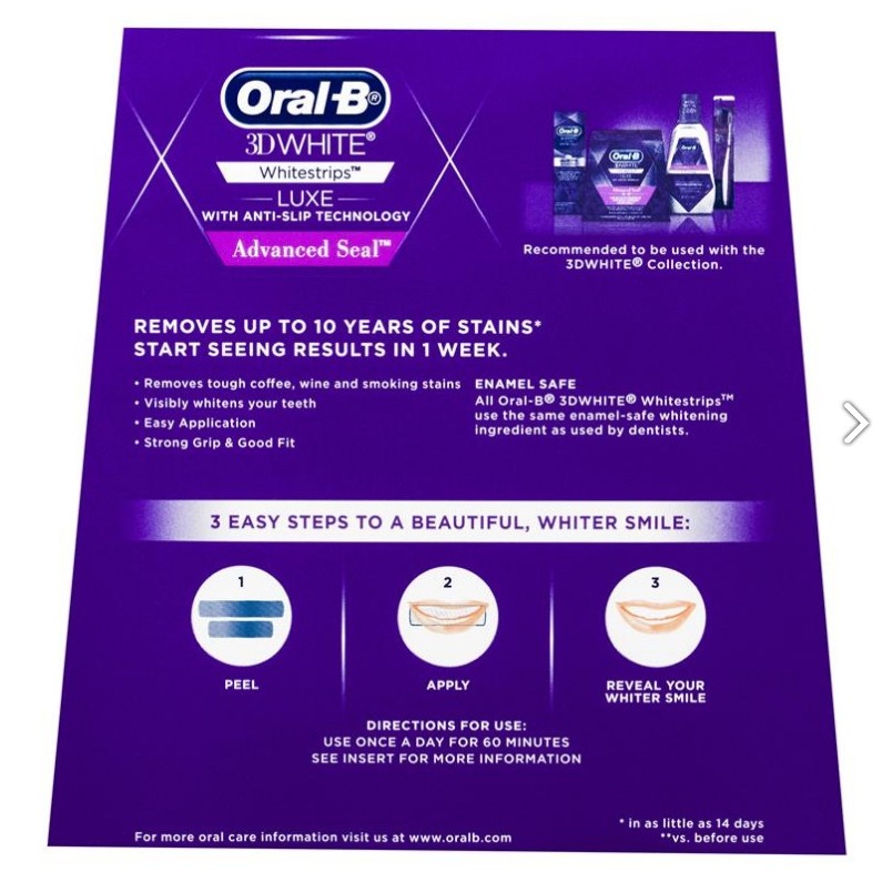 [ 1 GÓI lẻ ] Miếng dán trắng răng ❤ FREESHIP(set 1 gói) ❤ Miếng dán răng Oral b ,3D White Luxe - oral b