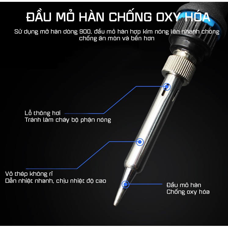 Mỏ Hàn Điều Chỉnh Nhiệt Độ 908DR 80W Tặng Kèm 01 Đầu Mỏ Hàn Cao Cấp