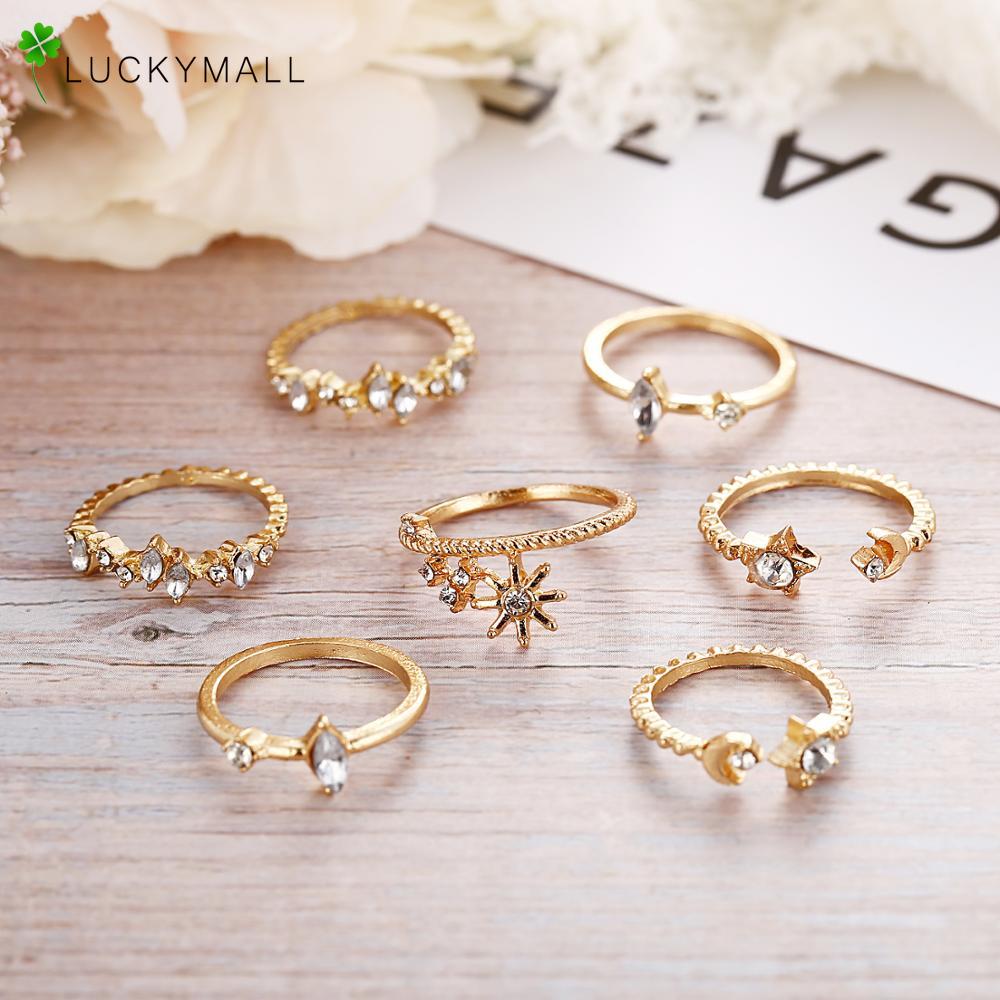 Set 9 nhẫn hợp kim hình hoa/ngôi sao/bán nguyệt thời trang cho nữ
