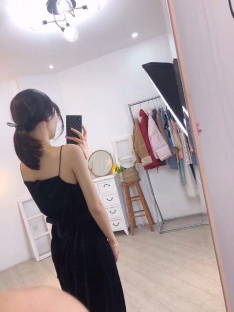 ⭕LOẠI 1 || ĐẦM DỰ TIỆC 2 DÂY CỔ ĐỔ NHUNG ĐẦM ĐEN TRƠN BASIC NỮ | BigBuy360 - bigbuy360.vn