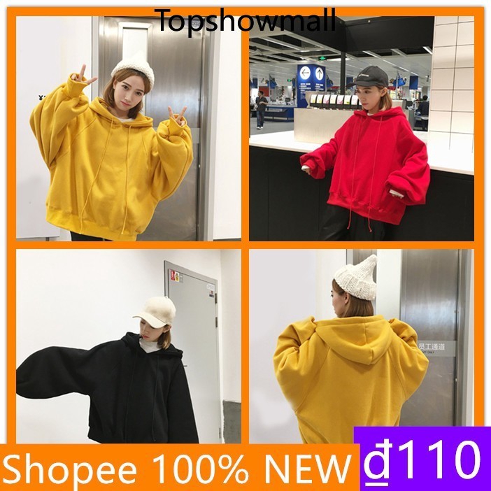 [Topshowmall] 【Tại chỗ 】 Áo hoodie nữ NỈ UNISEX ÁO KHOÁC HOODIE tay cánh dơi rộng