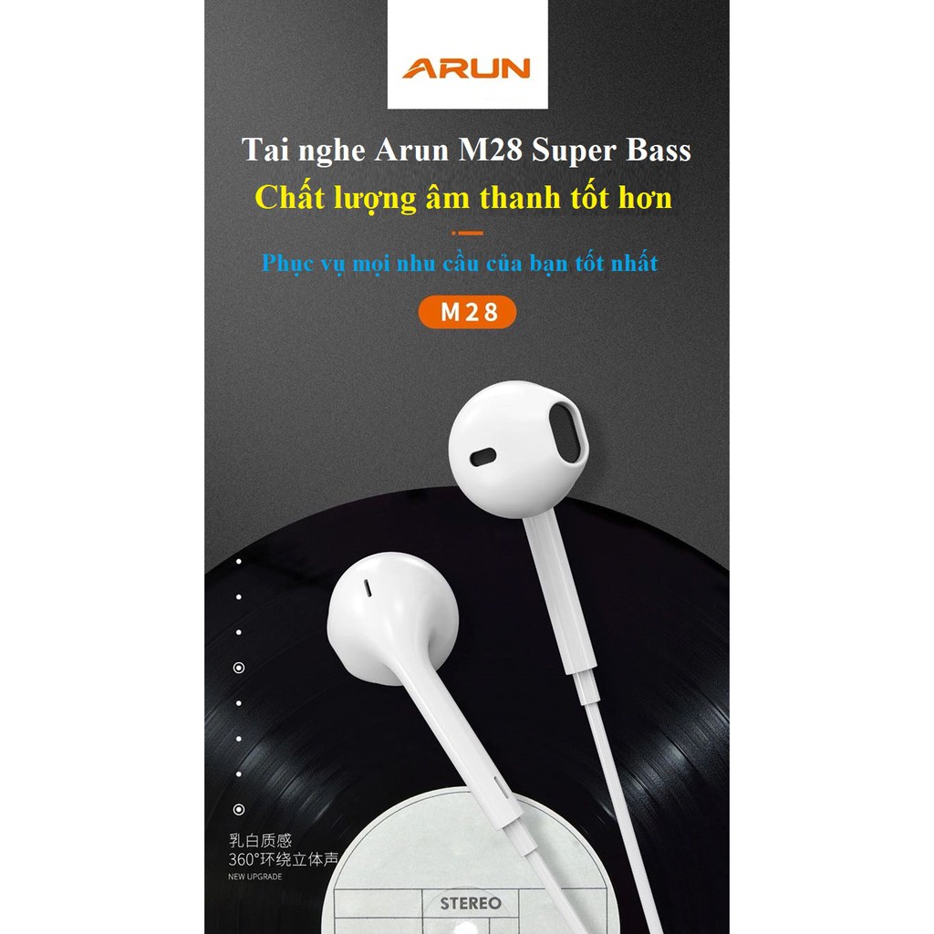 Tai Nghe Nhét Tai Kèm Mic Arun M28 Chân Type-C Super Bass, Phù Hợp Với Mọi Nhu Cầu Nghe Nhạc Gaming, EDM, Remix, Ballad