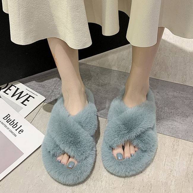 Dép Bông Quai Chéo Thời Trang Thu Đông Hàn Quốc Mới Cho Nữ