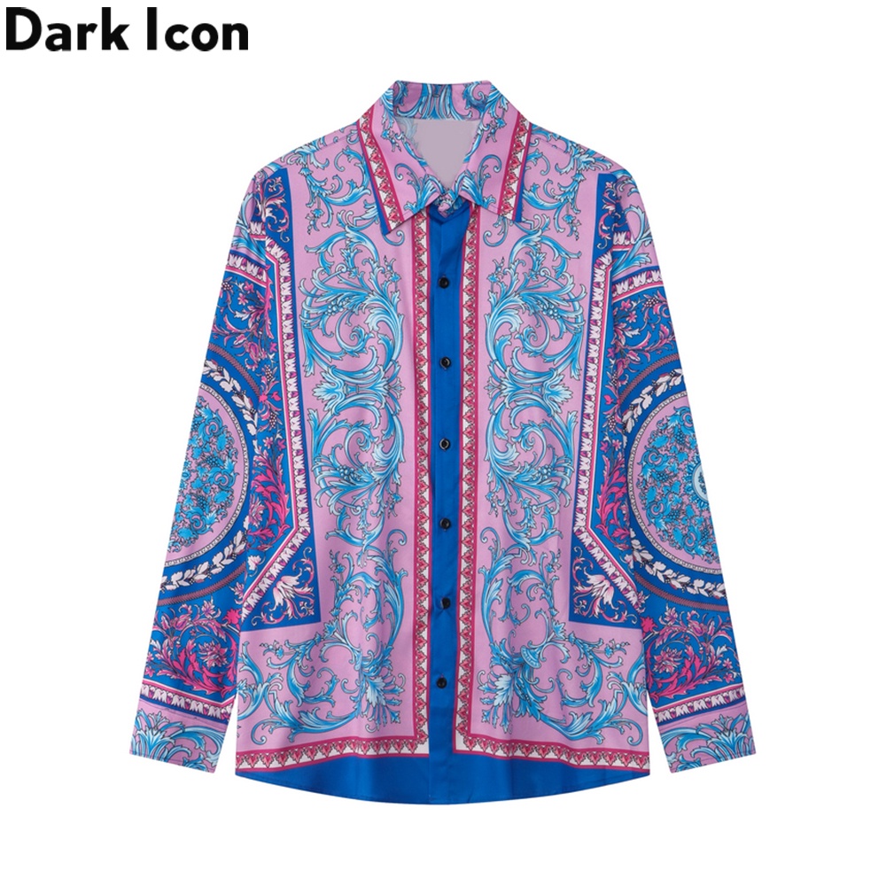 Áo Sơ Mi Dài Tay Mỏng Biểu Tượng Tối Màu Baroque Cho Nam