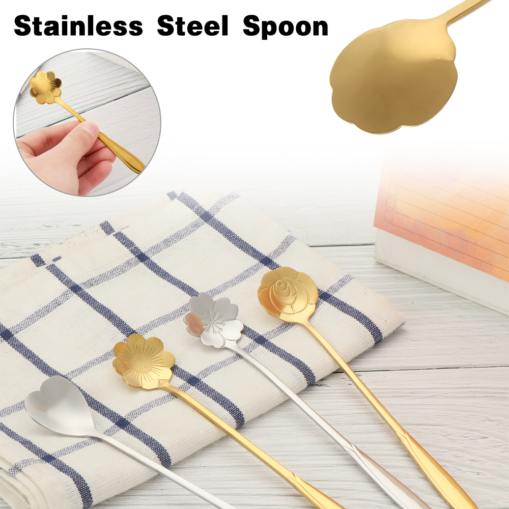 Muỗng Khuấy Cà Phê Bằng Thép Không Gỉ Mạ Hình Hoa Anh Đào Sáng Tạo Mới