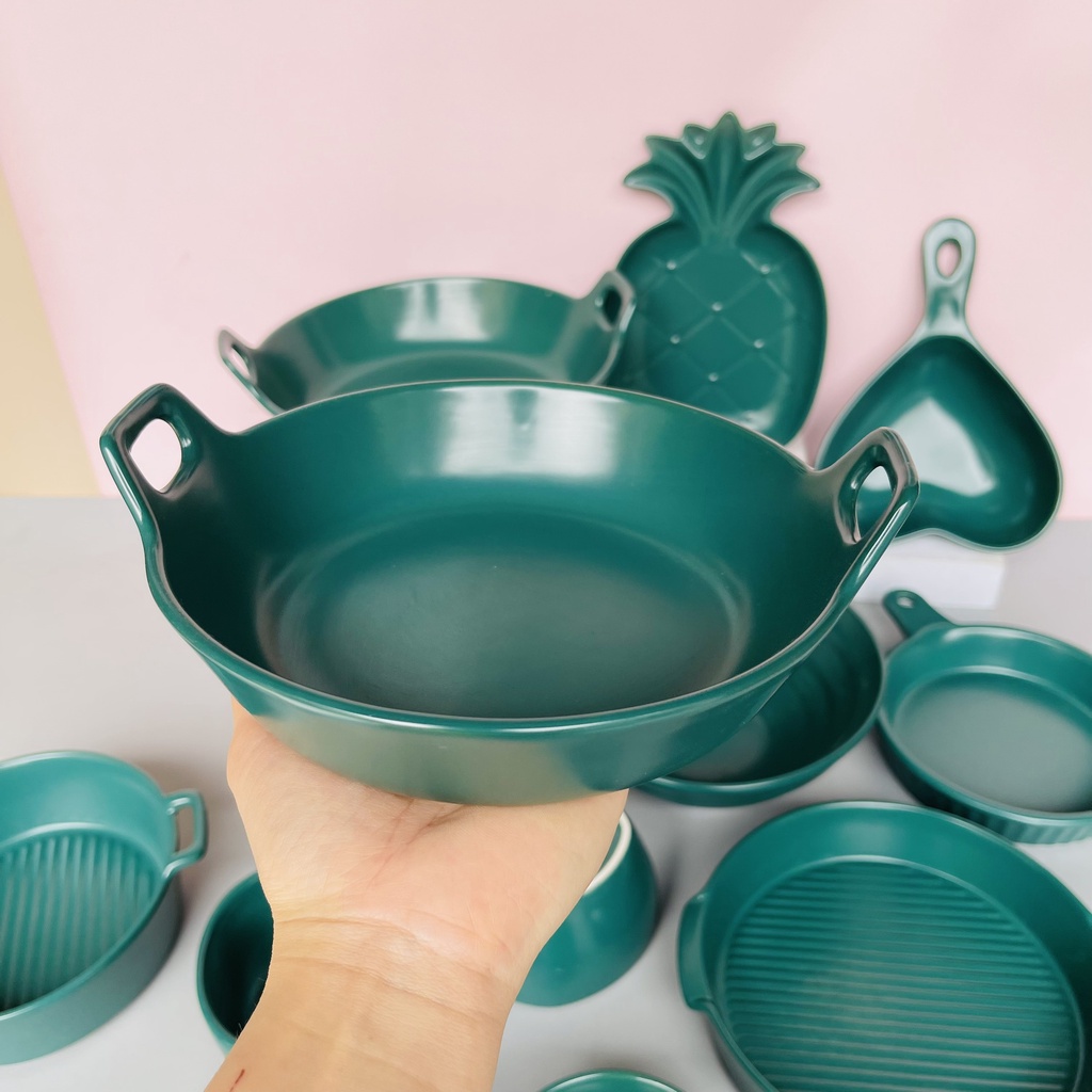 Sét bát đĩa gốm sứ decor combo bộ màu xanh 15 món siêu đẹp