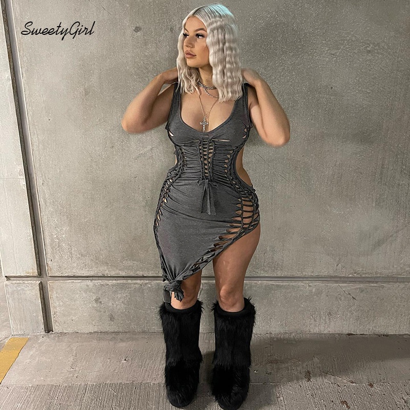 Đầm Mini Cổ Tròn Không Tay Eo Thấp Màu Trơn Thời Trang 2022 Gợi Cảm Cho Nữ