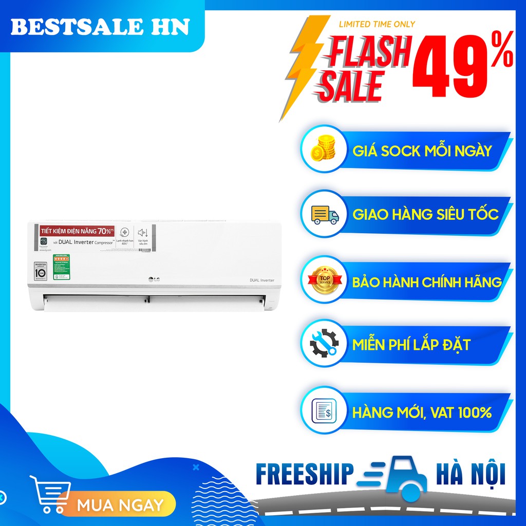 MIỄN PHÍ CÔNG LẮP ĐẶT - Máy lạnh LG Inverter 1 HP V10ENW