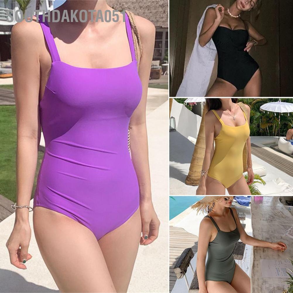 Hàng Sẵ Bikini liền thân Áo tắm Một mảnh nữ hở lưng Bộ đồ tắm để bơi Bãi biển suối nước nóng【Southdakota051】