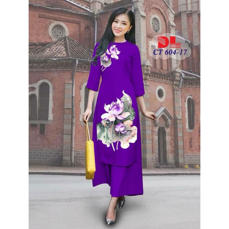 🌼Vải áo dài lụa 3D hoa sen chân đồng phục (đặt trước 4 ngày)🌸