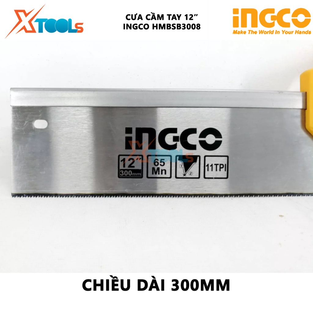 Cưa gỗ cầm tay INGCO HMBSB3008 cưa cầm tay Chiều dài 300mm Độ dày 0.8mm 11 răng cưa/ 1inch răng cưa bảo vệ và chịu nhiệt