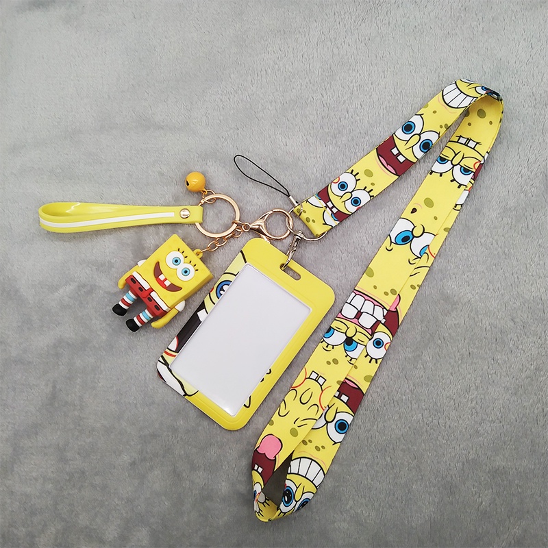 Móc Khóa Đựng Thẻ ID/Thẻ Tên Họa Tiết Hoạt Hình SpongeBob 3D Vui Nhộn Kèm Dây Đeo Cổ Cho Học Sinh / Văn Phòng