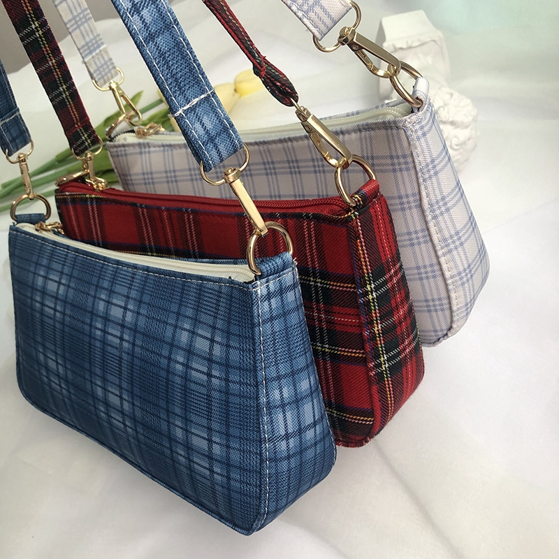 SUXI Túi Đeo Vai Họa Tiết Sọc Ca Rô Thời Trang Hàn Quốc