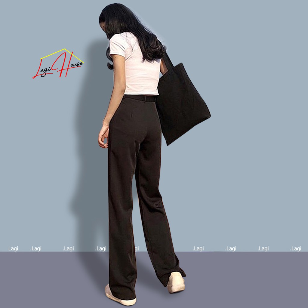 Quần suông ống rộng Lagi, lưng cao khóa trước vải cao cấp culottes nữ thiết kế công sở thanh lịch siêu hack dáng | BigBuy360 - bigbuy360.vn
