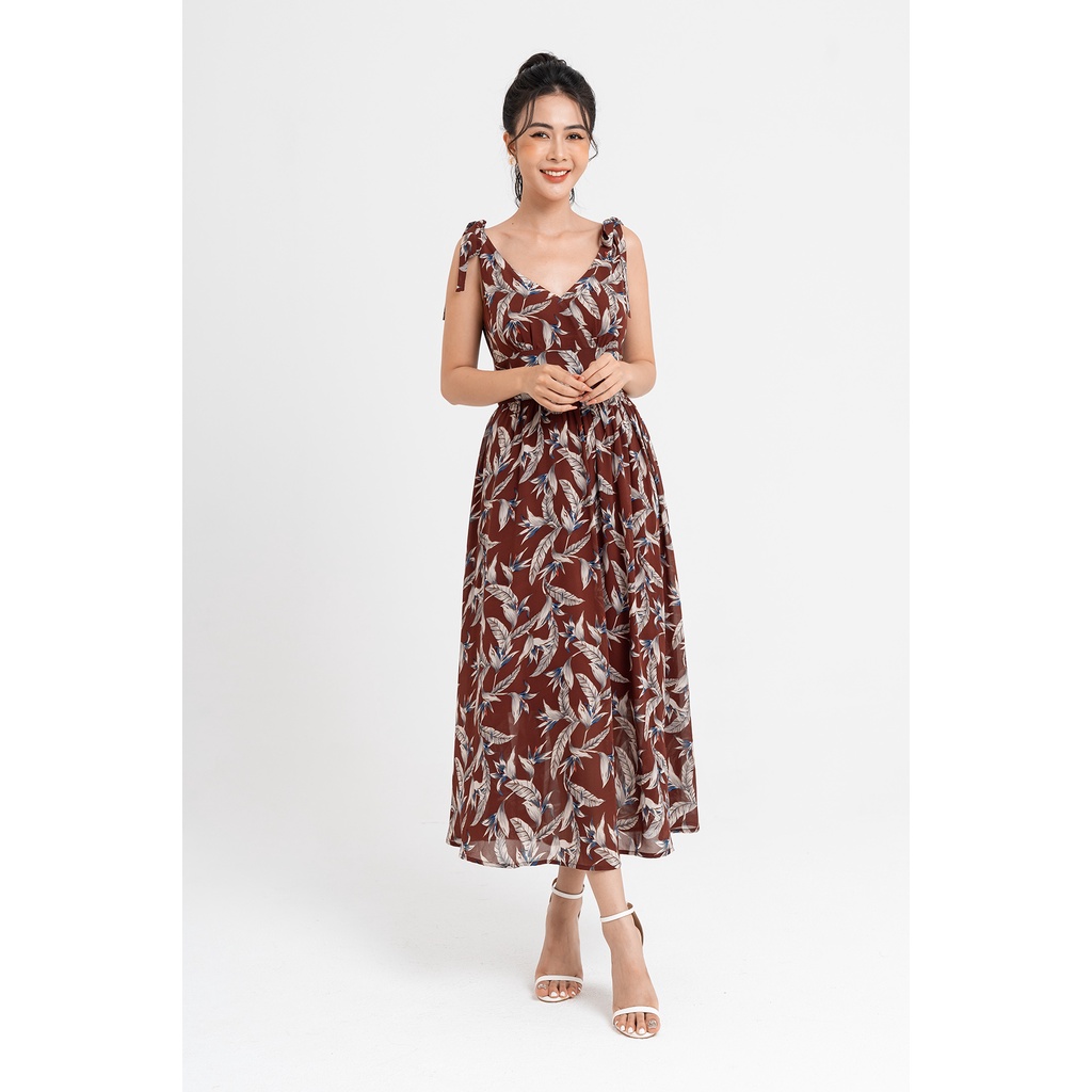 Đầm Maxi Nữ LAMER Nơ Vai Nhún Ngực L63M22H034