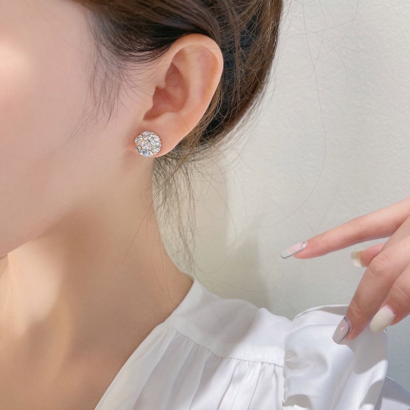 Khuyên Tai Xỏ Đính Đá Zircon Pha Lê Không Xỏ Lỗ Đơn Giản Thanh Lịch Thời Trang Hàn Quốc Cho Nữ