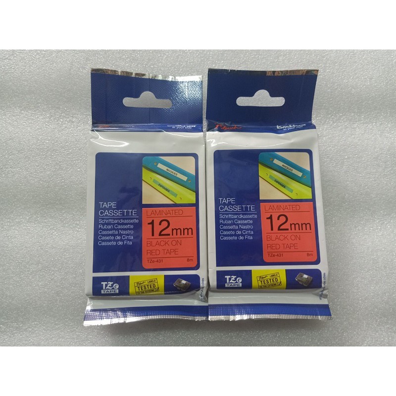 Nhãn in Brother TZe-431, Black on Red, 12mm x 8m - Hàng Chính Hãng