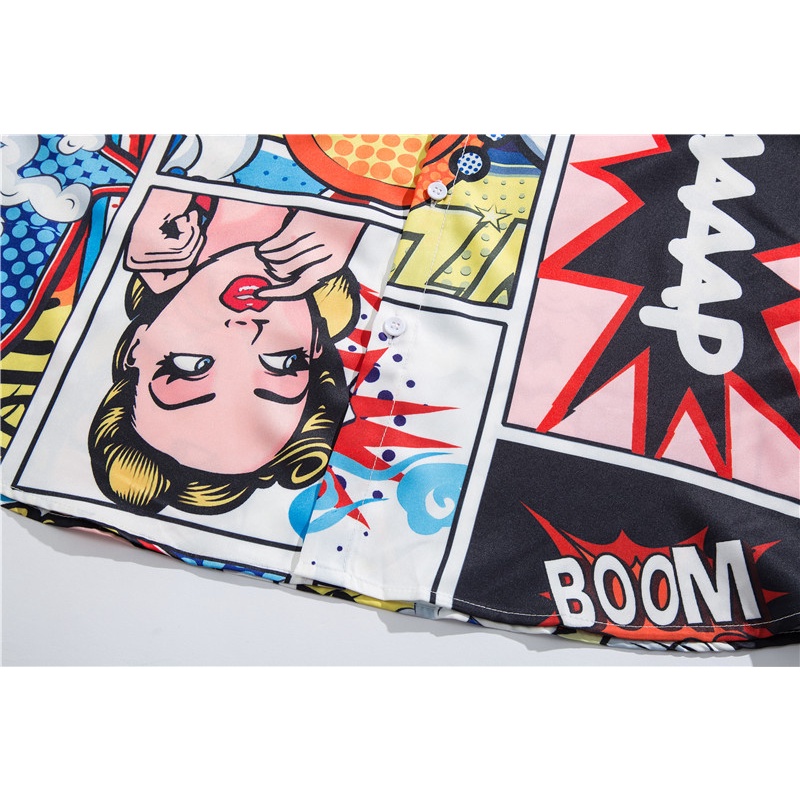 Áo Sơ Mi Ngắn Tay Dáng Rộng In Hình Truyện Tranh Kiểu Hàn Quốc Cá Tính Cho Nam