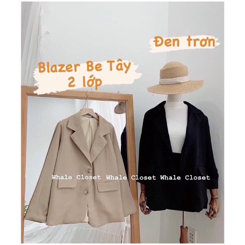 Áo vest blazer tay dài 2 lớp dày dặn túi thật kiểu dáng Hàn Quốc màu be tây và đen