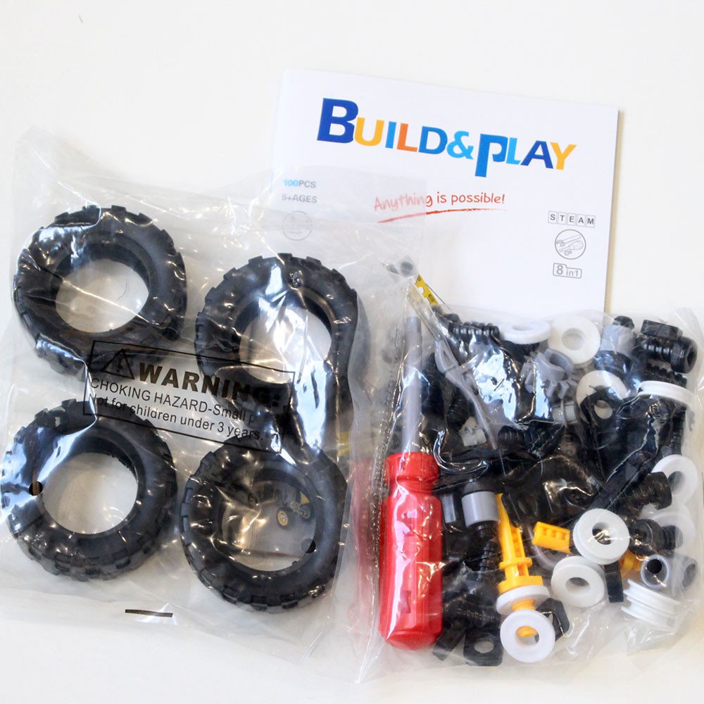 Đồ chơi giáo dục Steam  Mô hình các loại xe tự lắp ráp với 100 chi tiết, có thể chơi đi chơi lại nhiều lần Buil and Play