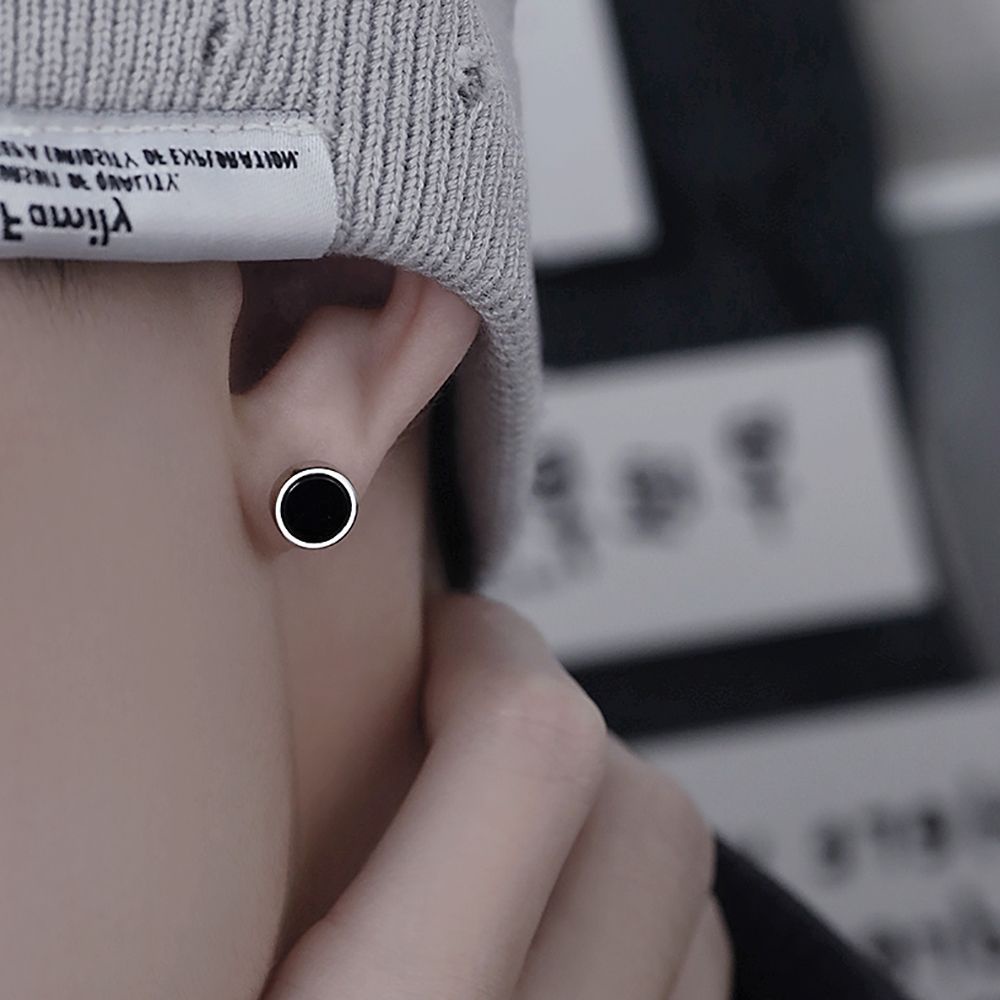 Khuyên tai dạng hạt đá màu đen phong cách hàn quốc thanh lịch cho nam