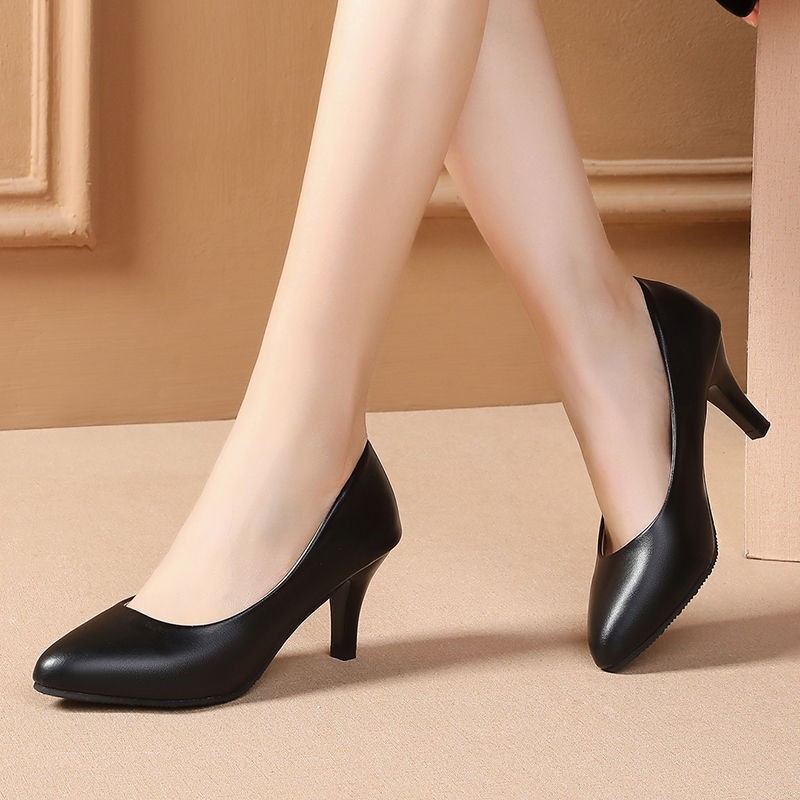 Giày cao gót chất liệu da mềm màu đen phong cách thời trang dành cho nữ dễ phối đồ