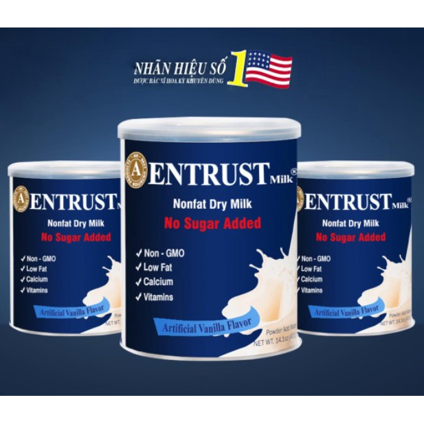 Sữa Bột Entrust Mỹ Không Đường Dành Cho Người Bị Tiểu Đường Lon 400g