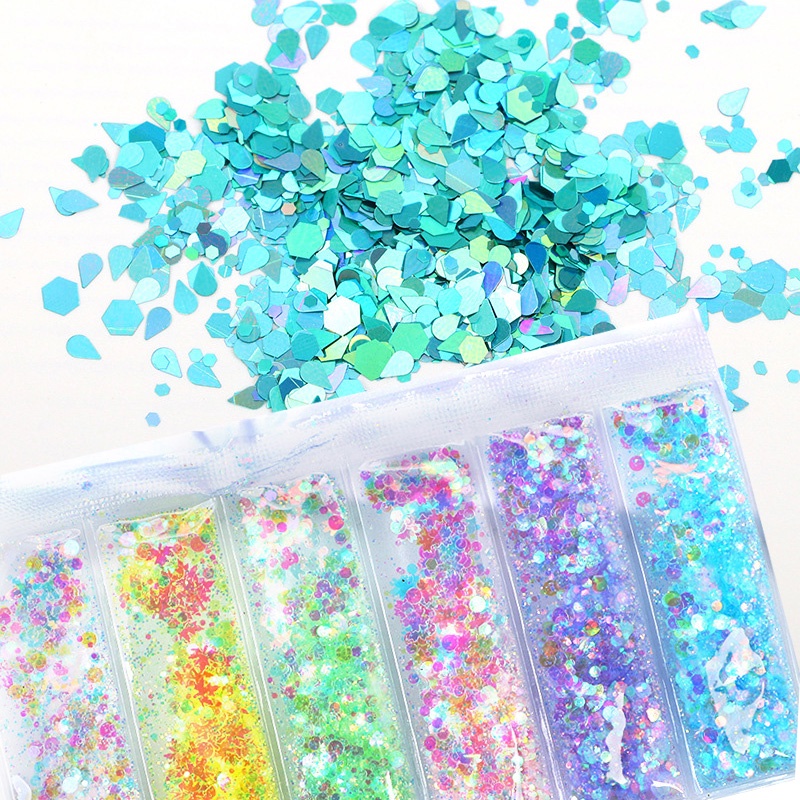 Hộp Kim Sa UR SUGAR 3D 6 Màu Trang Trí Móng Tay Nghệ Thuật