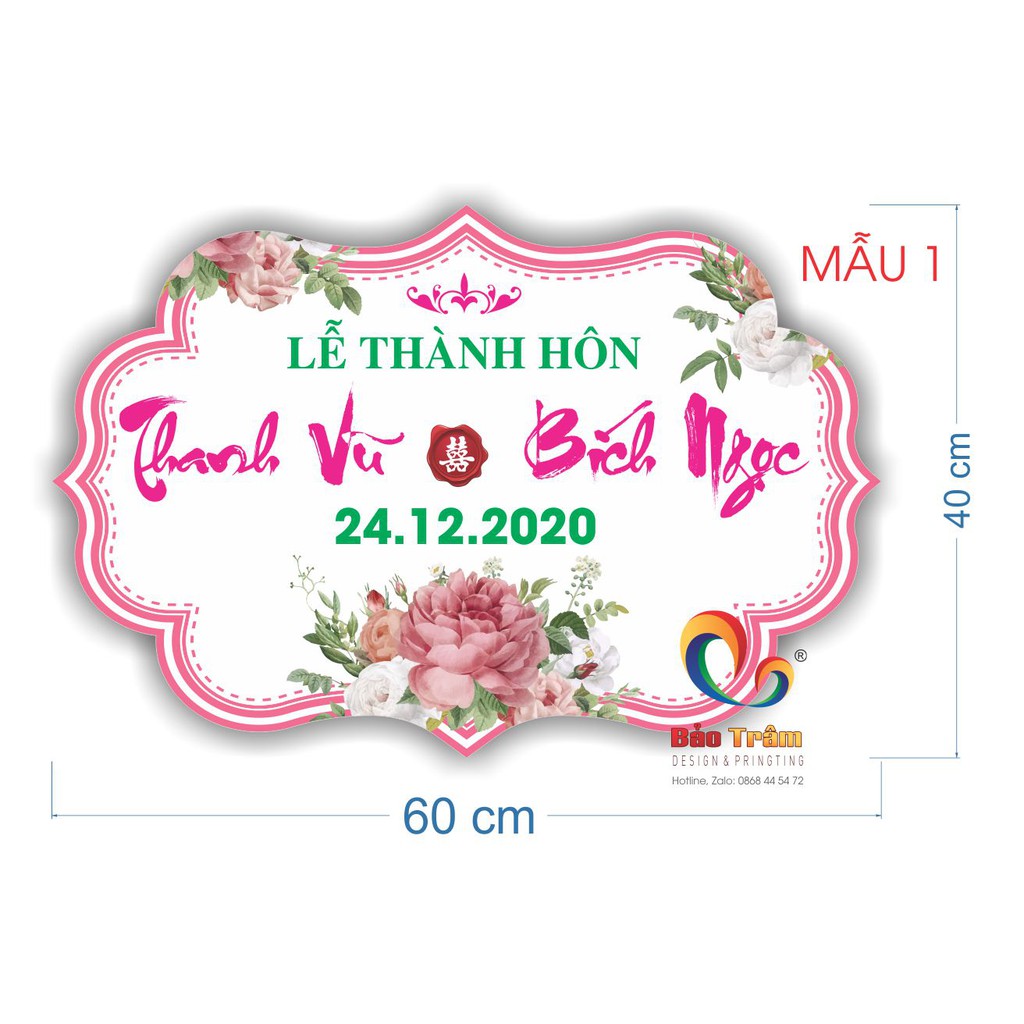 Bảng tên tiệc cưới, in tên cô dâu chú rể.