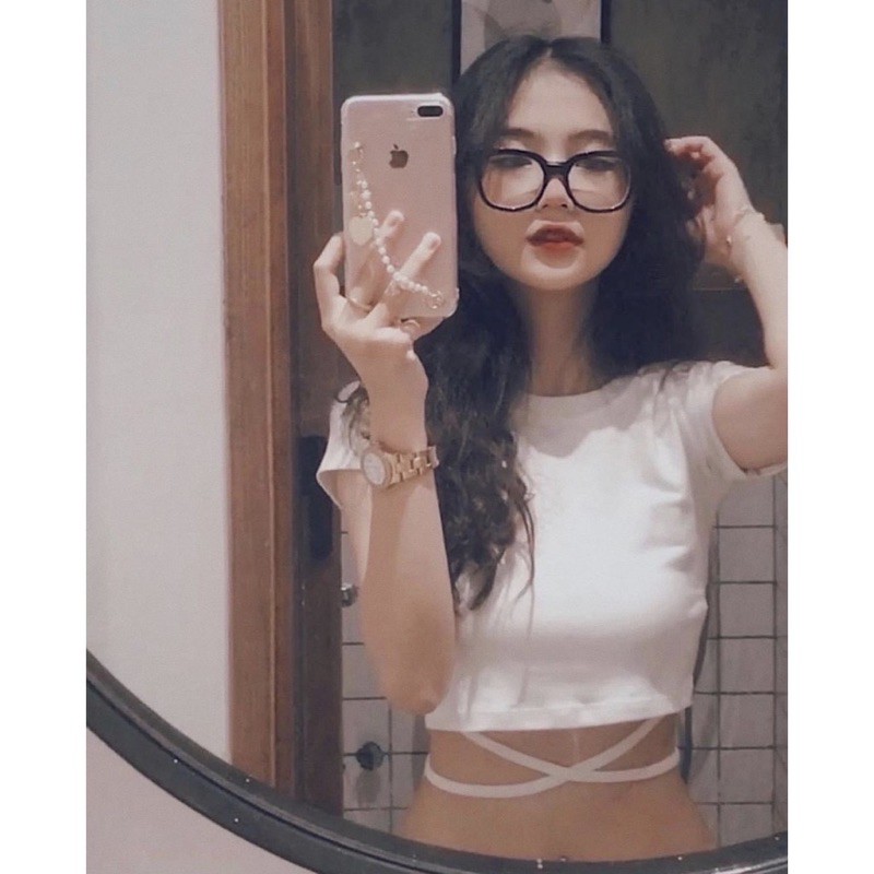 [Rẻ Vô Địch]Áo Croptop Đan Dây Eo Nữ [FREESHIP] 🌸 Phông Thun Body Dáng Ôm Thiết Kế Basic  Màu ĐEN | TRẮNG Ulzzang HOT 🌸