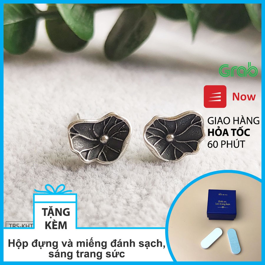 Bông tai phong cách Phật Giáo hình Lá sen- Khuyên tai Bạc cao cấp phong thủy,may mắn bình an - Hiên Nhà