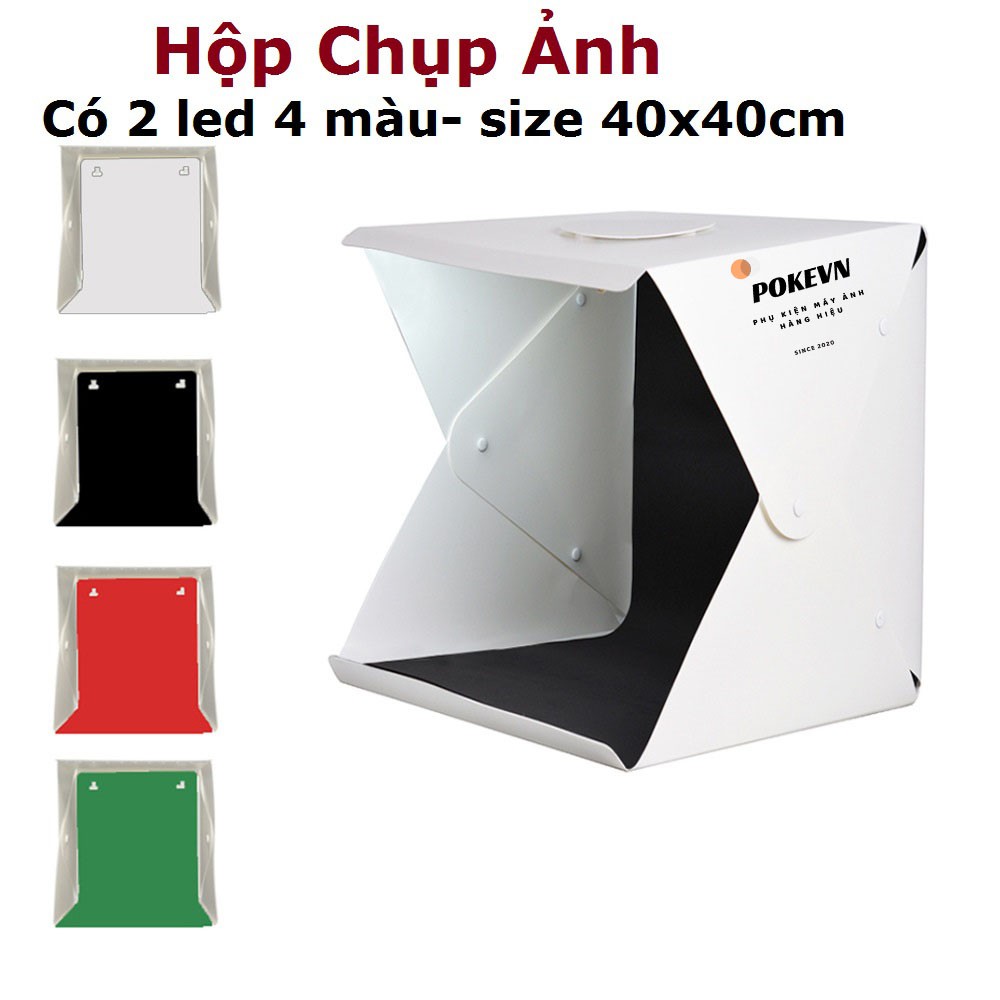 Hộp chụp sản phẩm tích hợp 2 dàn led siêu sáng tặng kèm phông nền 4 màu- size 40 x 40cm