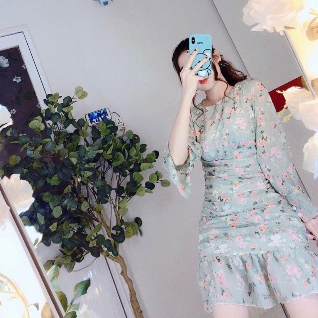 Đầm Body dự tiệc BD002, hoa nhún eo, váy đuôi cá tay dài | BigBuy360 - bigbuy360.vn