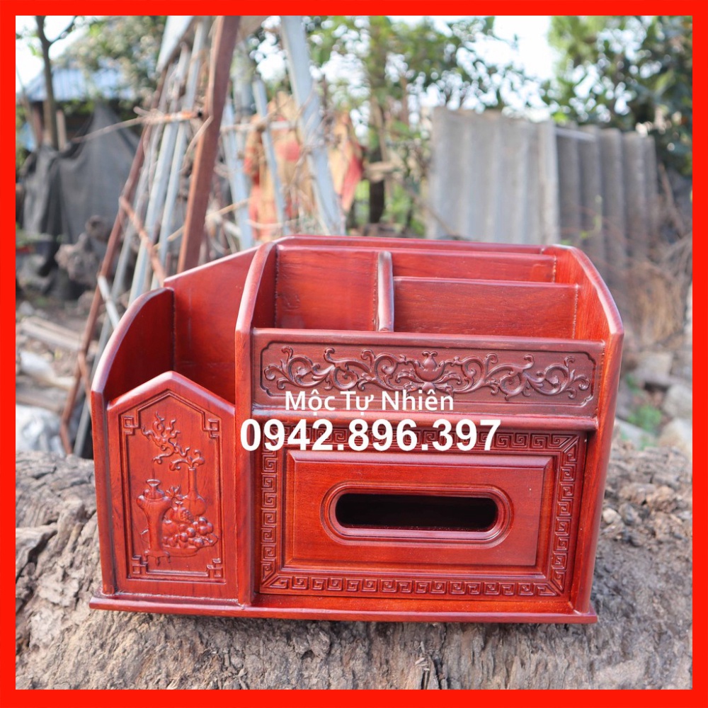 Hộp giấy đa năng đựng bút điều khiển giấy ăn bằng gỗ để bàn làm việc