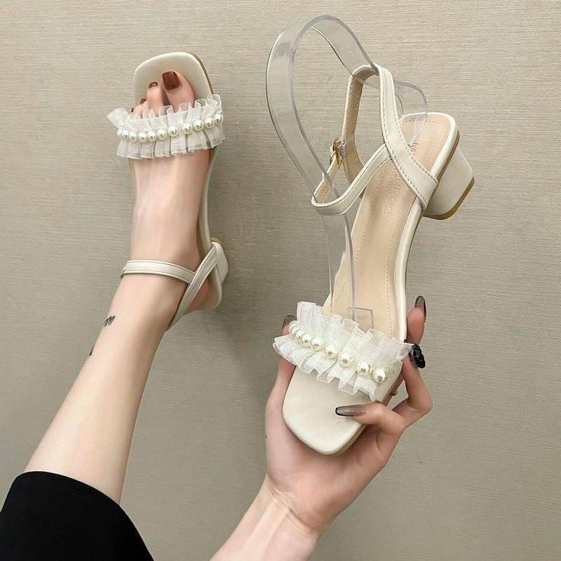 [Mã FASHIONT4WA2 giảm 10k đơn từ 50k] Sandal phối quai ngọc 2 màu siêu xinh