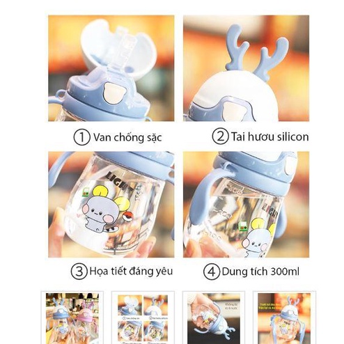 Bình nước có ống hút có dây đeo có sừng 450ml