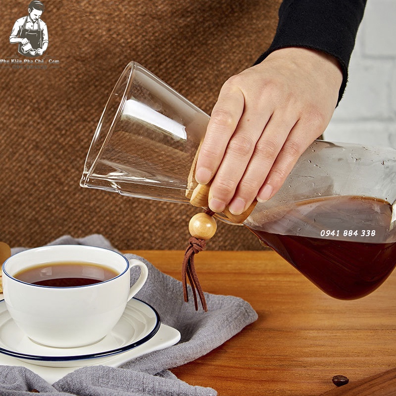 Bình Chemex Pha Cà Phê Pour Over Drip Brew V60 Thủy Tinh