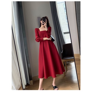 Váy xoè cổ vuông basic tay bồng chiết ly eo sang chảnh