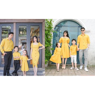 Đồng phục Gia đình sét dự tiệc Mẫu 01 vàng đính cúc