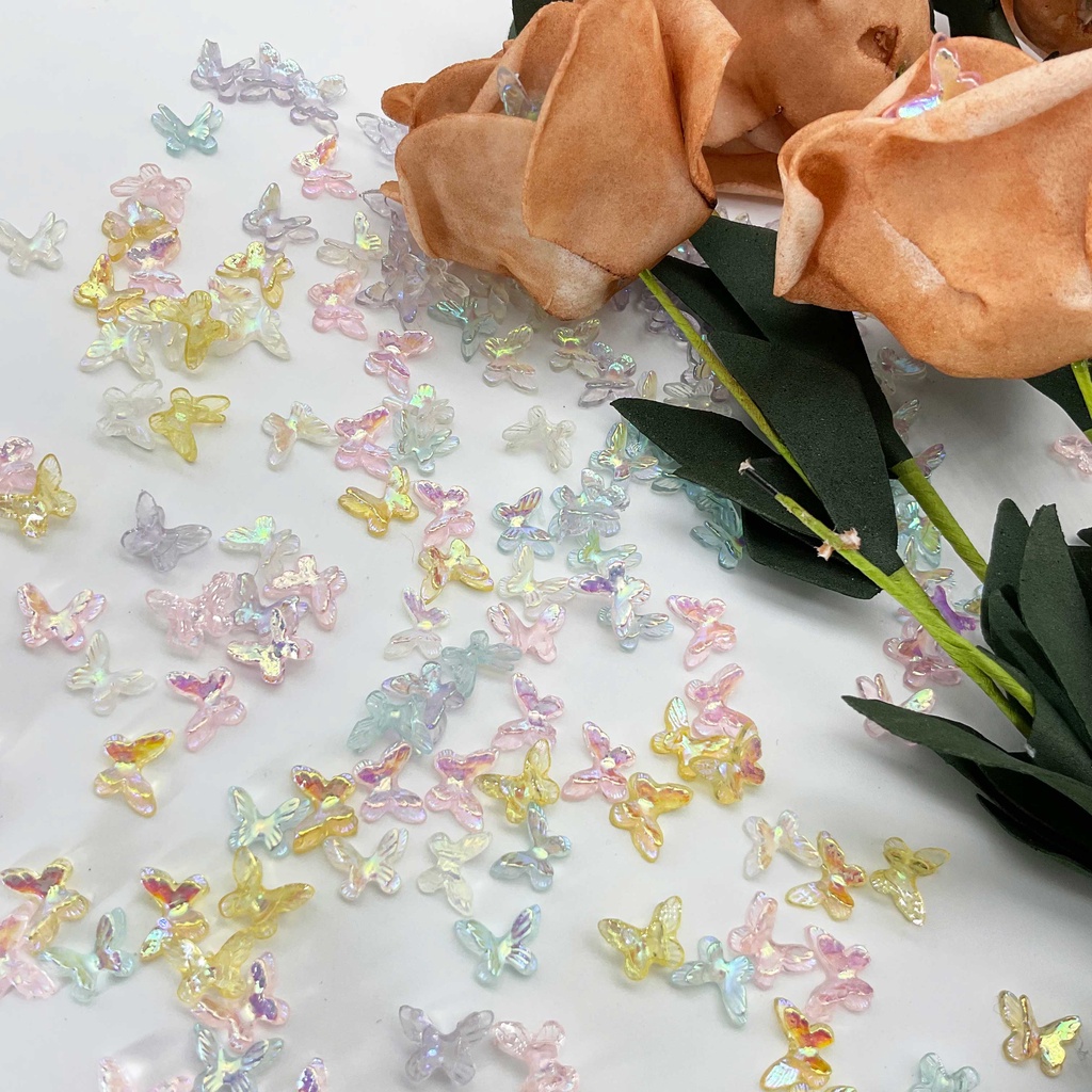 Phụ Kiện Trang Trí Móng Tay 3D Bằng Nhựa Resin Hai Cánh Bướm Cực Quang Mẫu Mới 2022