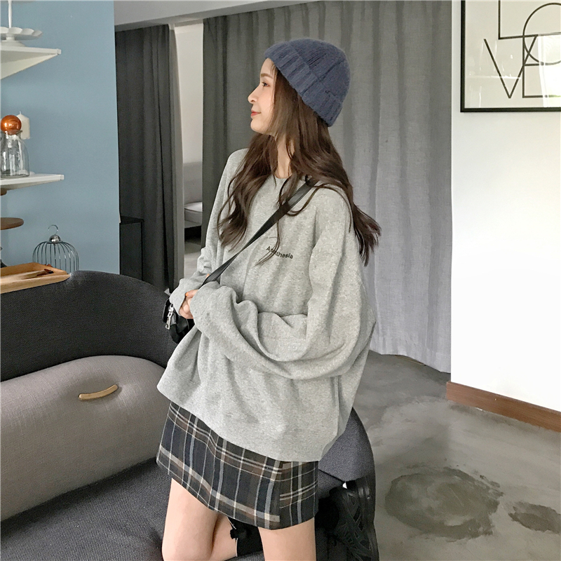 áo nỉ Sweater tay dài dáng rộng phong cách Hàn Quốc màu trơn thời trang mùa thu cho nữ