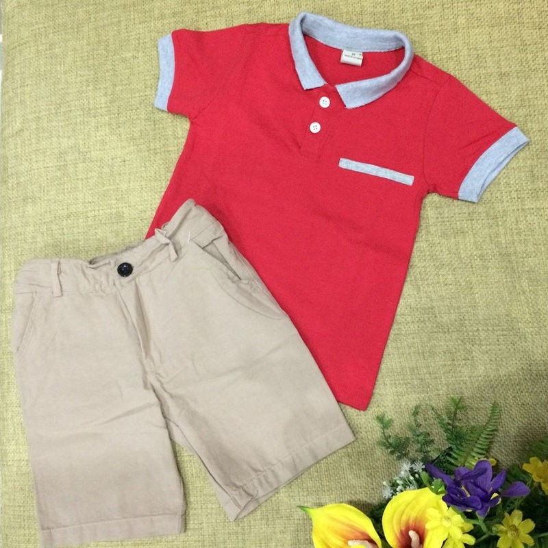BỘ ÁO THUN ĐỎ QUẦN KAKI