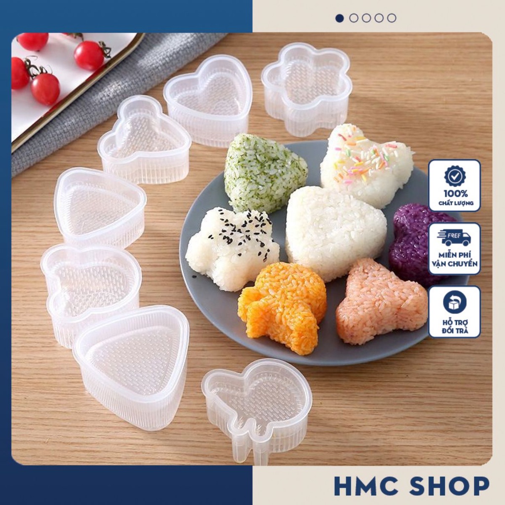 [Set 7 cái - Màu Trắng] Khuôn ép, tạo hình cơm nắm mẫu tam giác, sao,hoa...