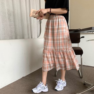 Chân Váy Midi Dài Dáng Chữ A Lưng Cao Sọc Caro Ulzzang Hàn Quốc Chân Váy Midi Dài Eo Cao Cạp Cao Retro Mùa Hè